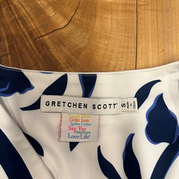 Gretchen Scott Signature Printed Blue and White Sweetheart Bow Dress - Picture 2 of 3